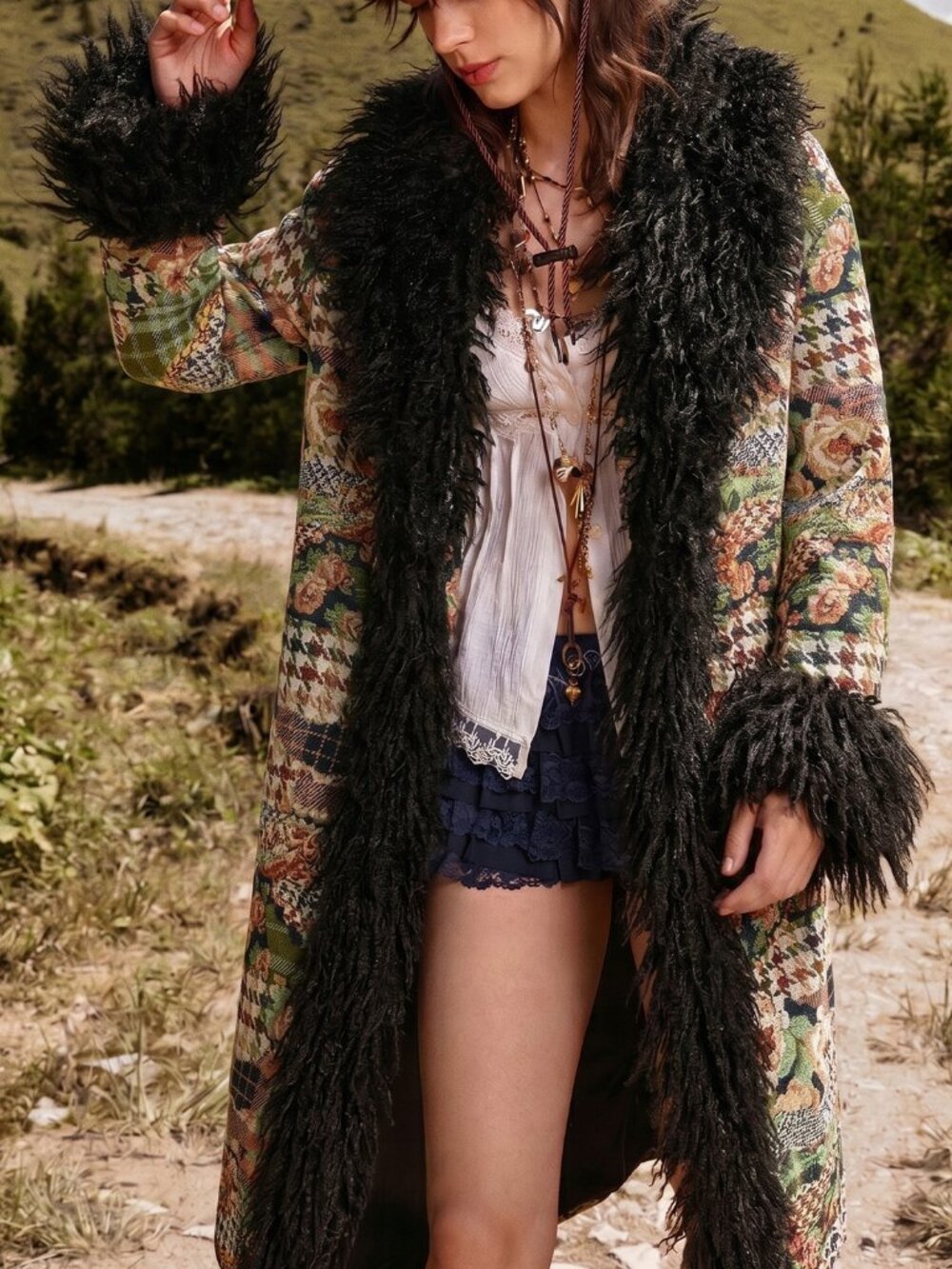 Multicolor Casual Women's Woven Loose Long Faux Fur Coat